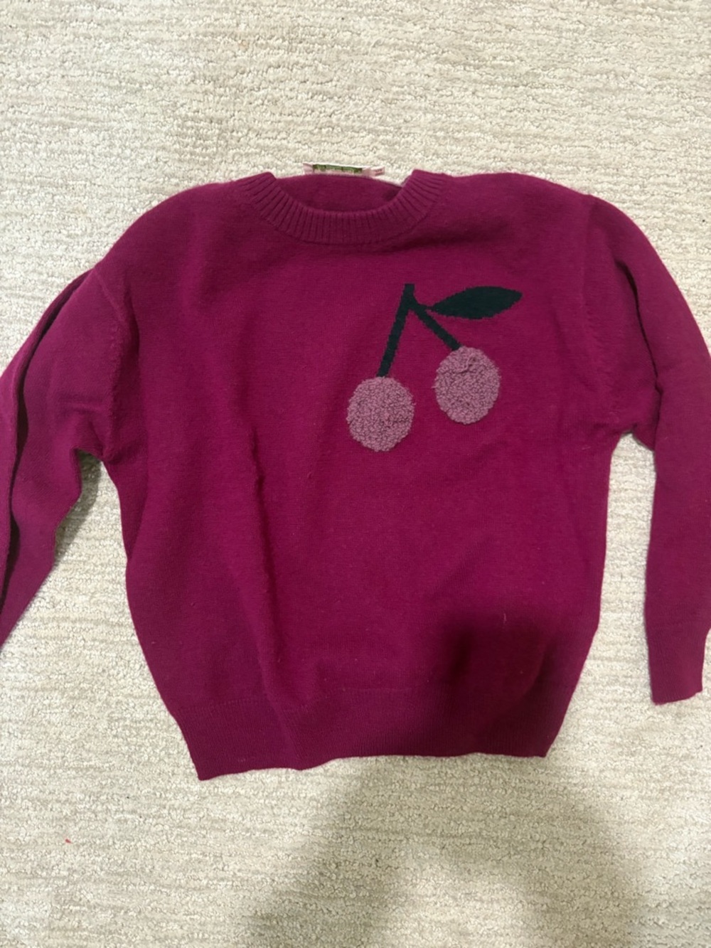 Bonpoint Magenta Crewneck Sweater with Cherry Motif
